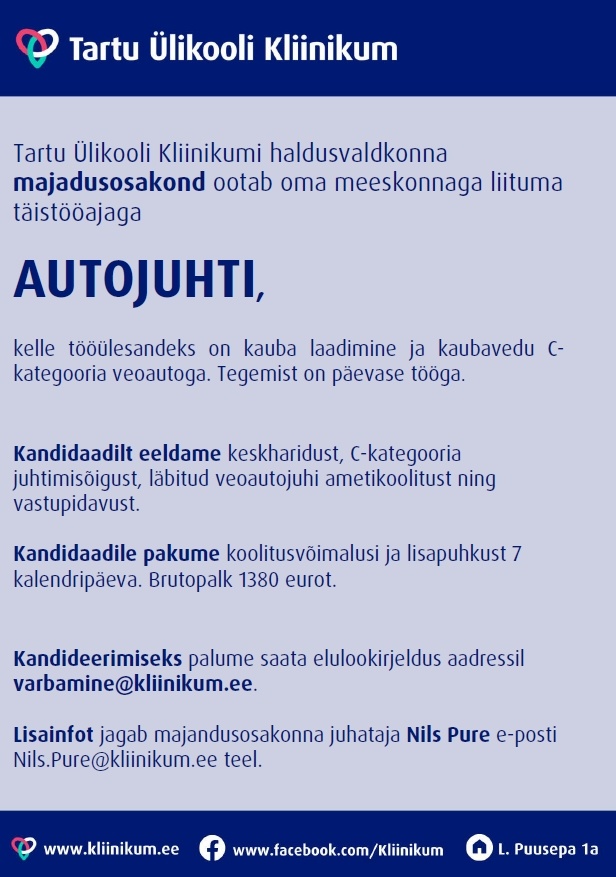 Tartu Ülikooli Kliinikum SA Autojuht