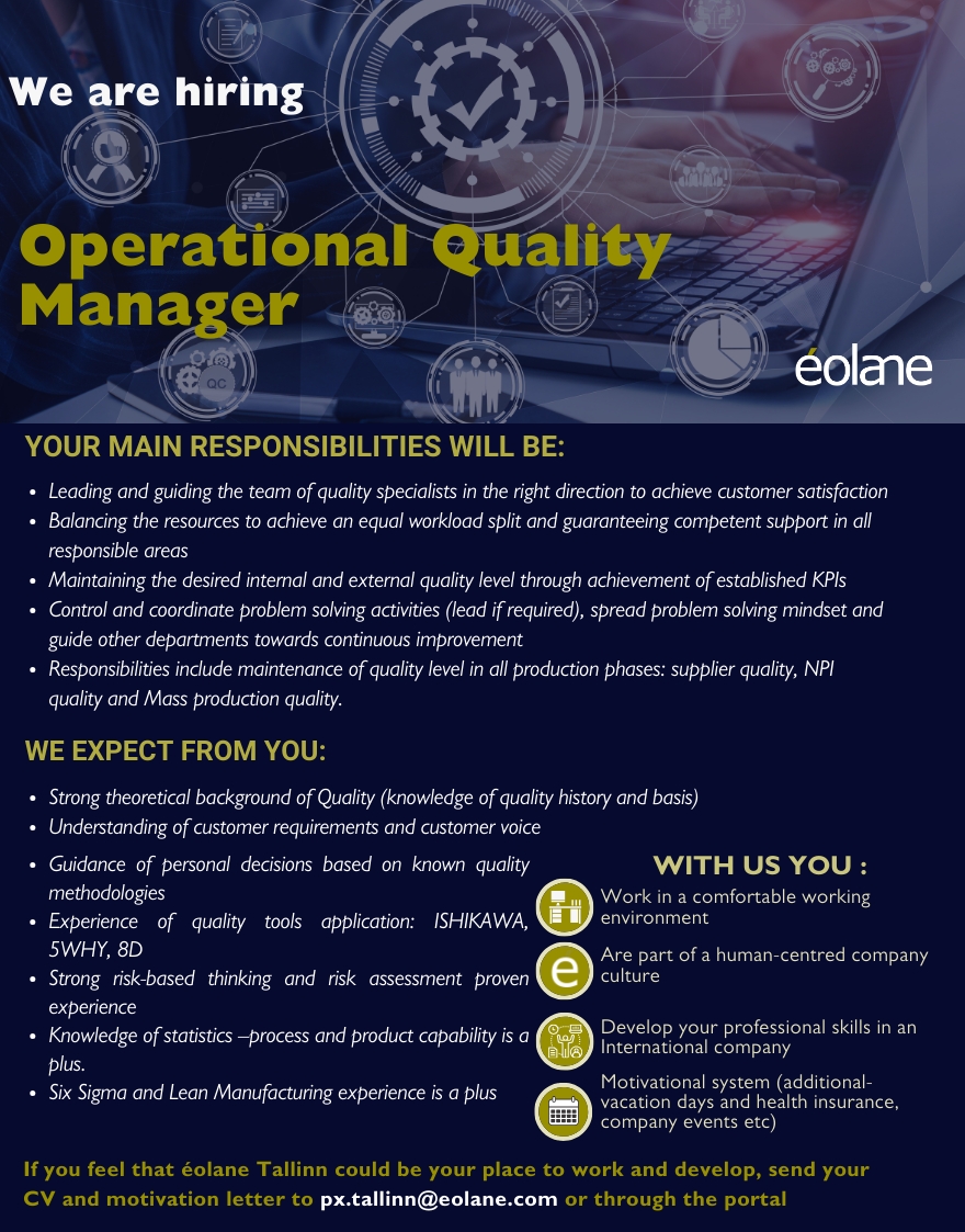 éolane Tallinn AS Operational Quality Manager