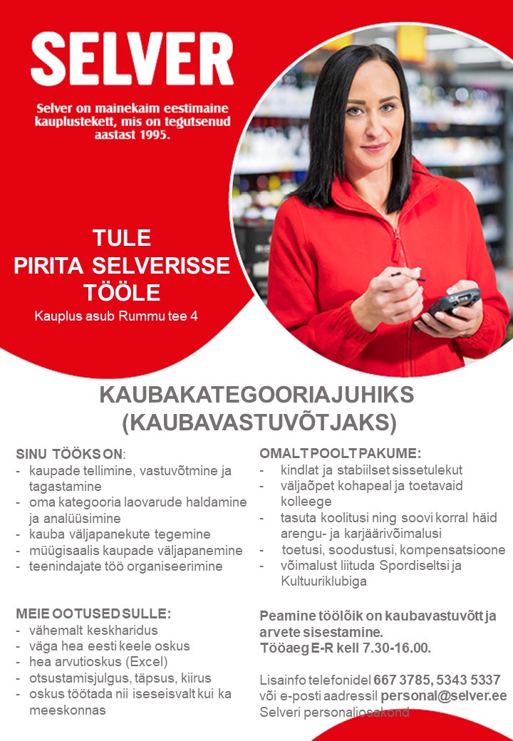 Selver Kaubakategooriajuht (kaubavastuvõtja) Pirita Selveris