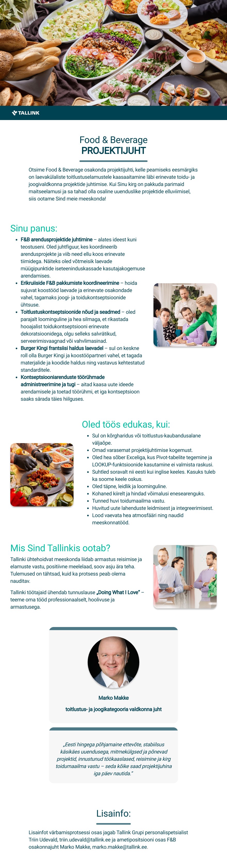 Tallink Grupp AS Food & Beverage projektijuht