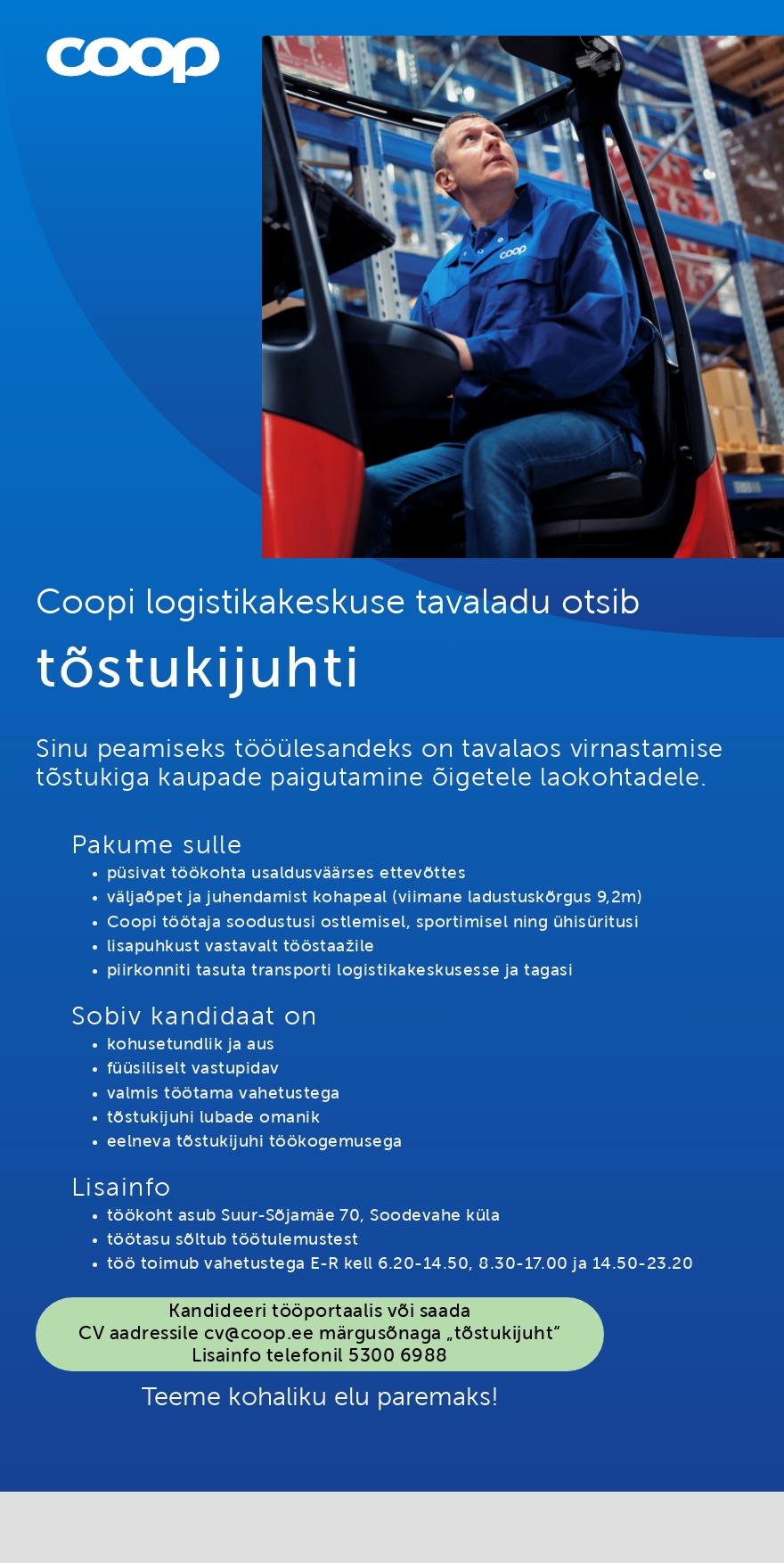 Coop Eesti Keskühistu Tõstukijuht (tavaladu)