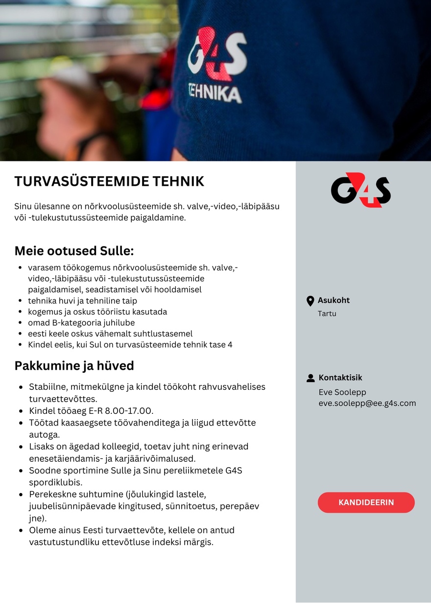 AS G4S Eesti Turvasüsteemide tehnik (Lõuna-Eesti)