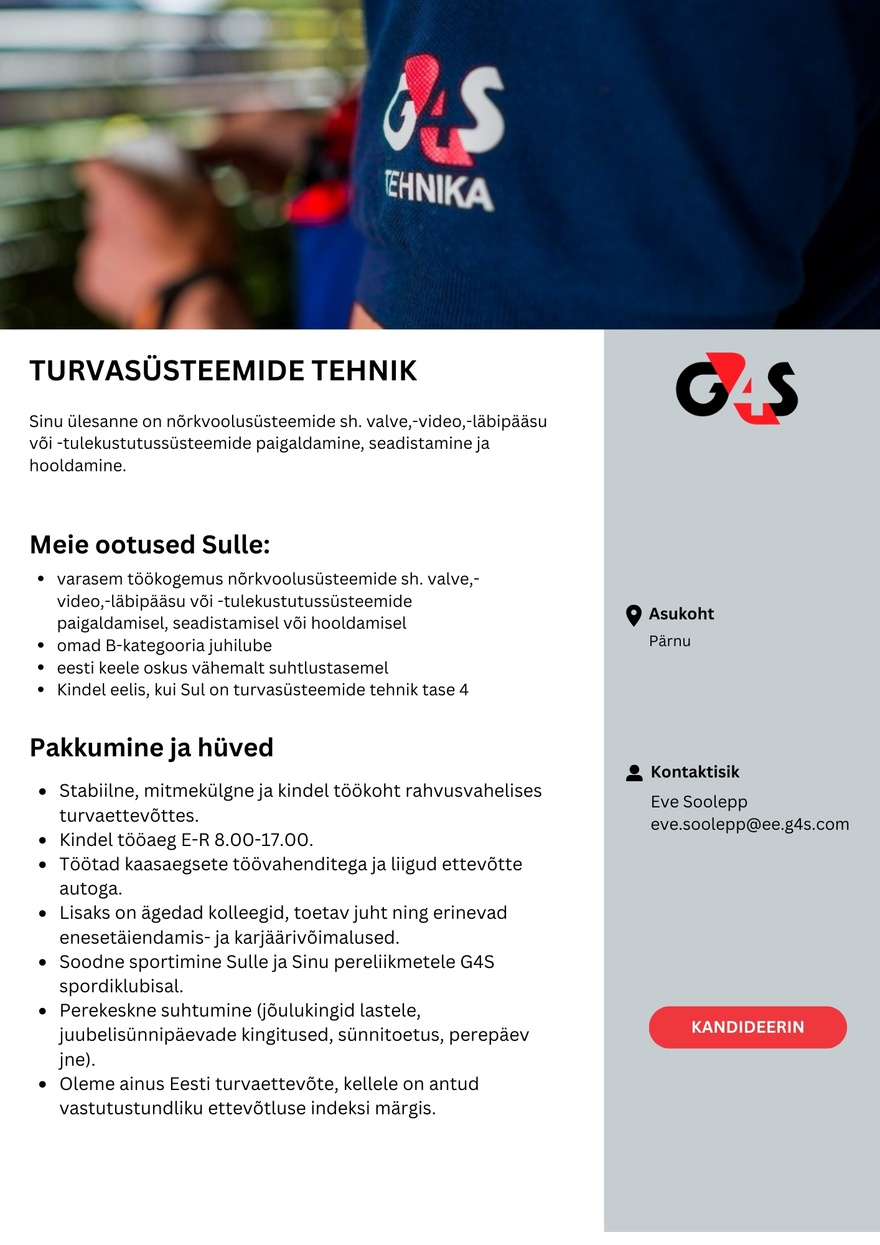 AS G4S Eesti Turvasüsteemide tehnik (Pärnu)