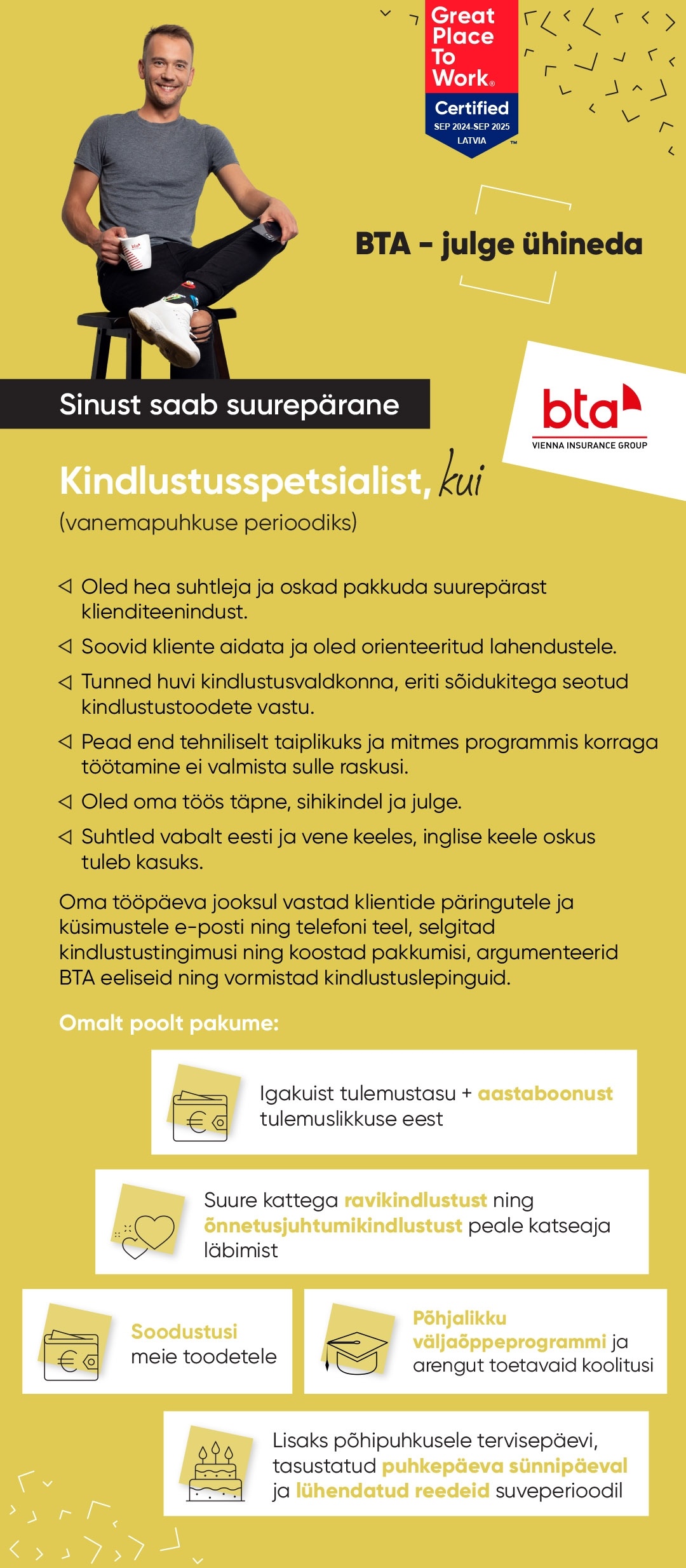 AAS BTA BALTIC INSURANCE COMPANY EESTI FILIAAL Kindlustusspetsialist (vanemapuhkuse asendus)