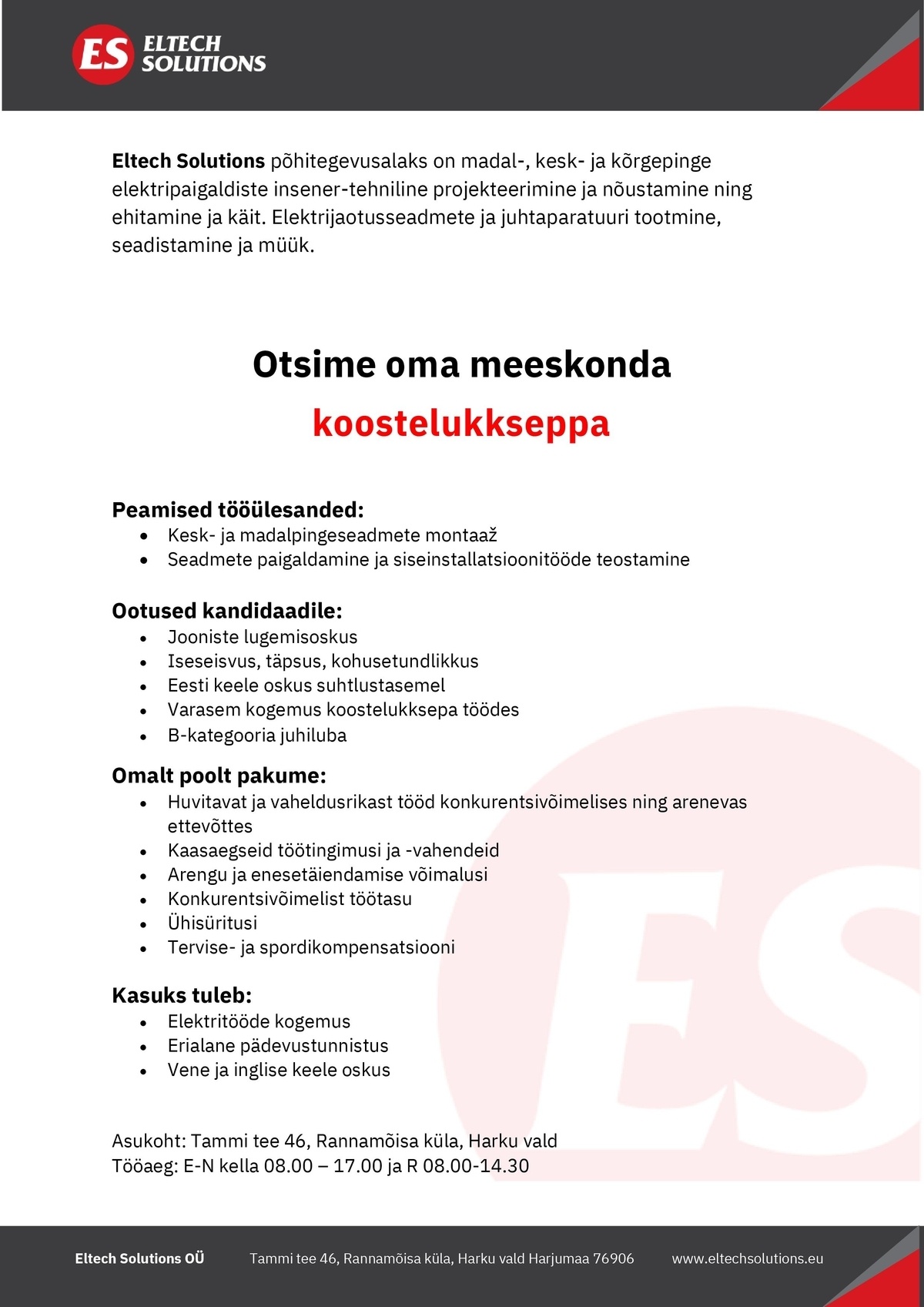 Eltech Solutions OÜ Koostelukksepp