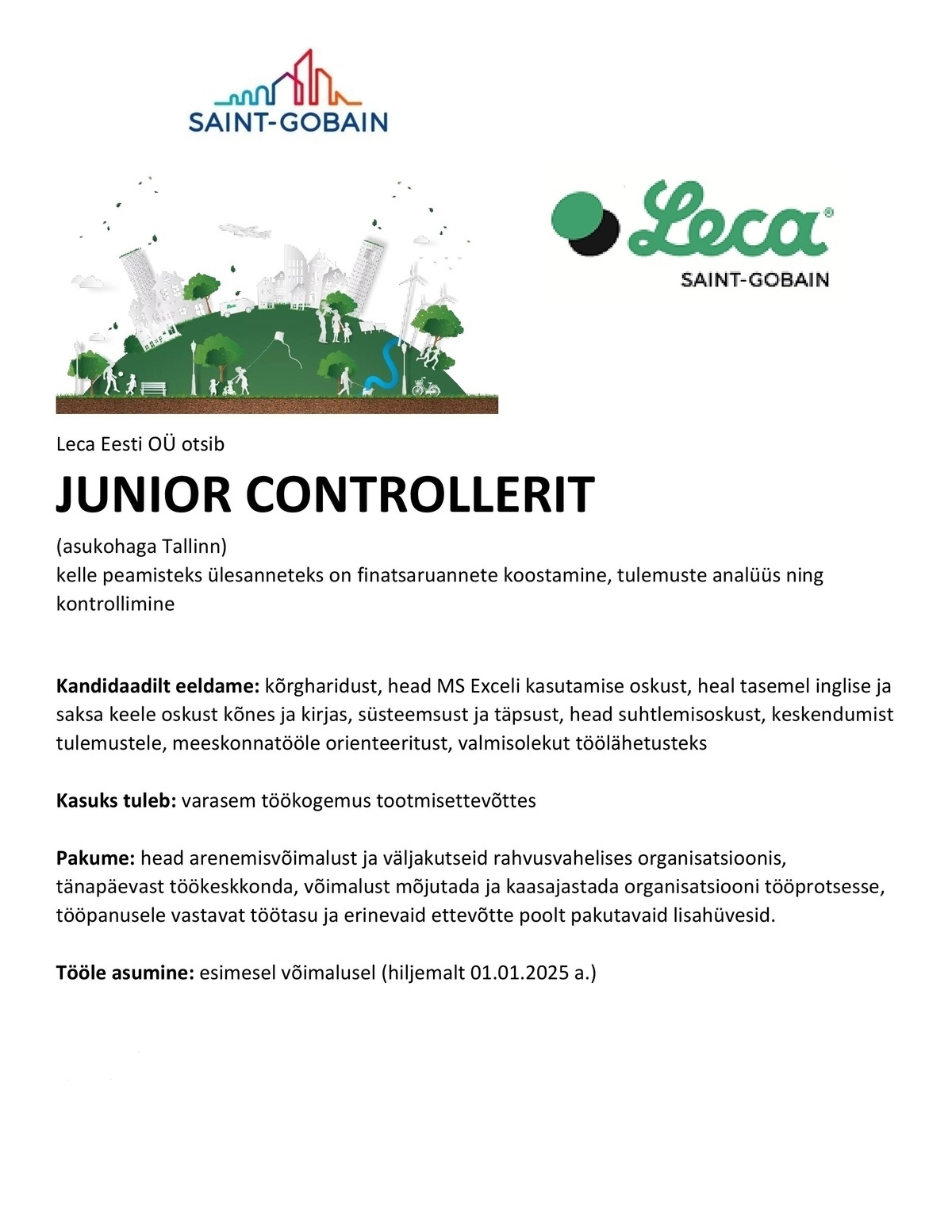 Leca Eesti OÜ Junior Controller