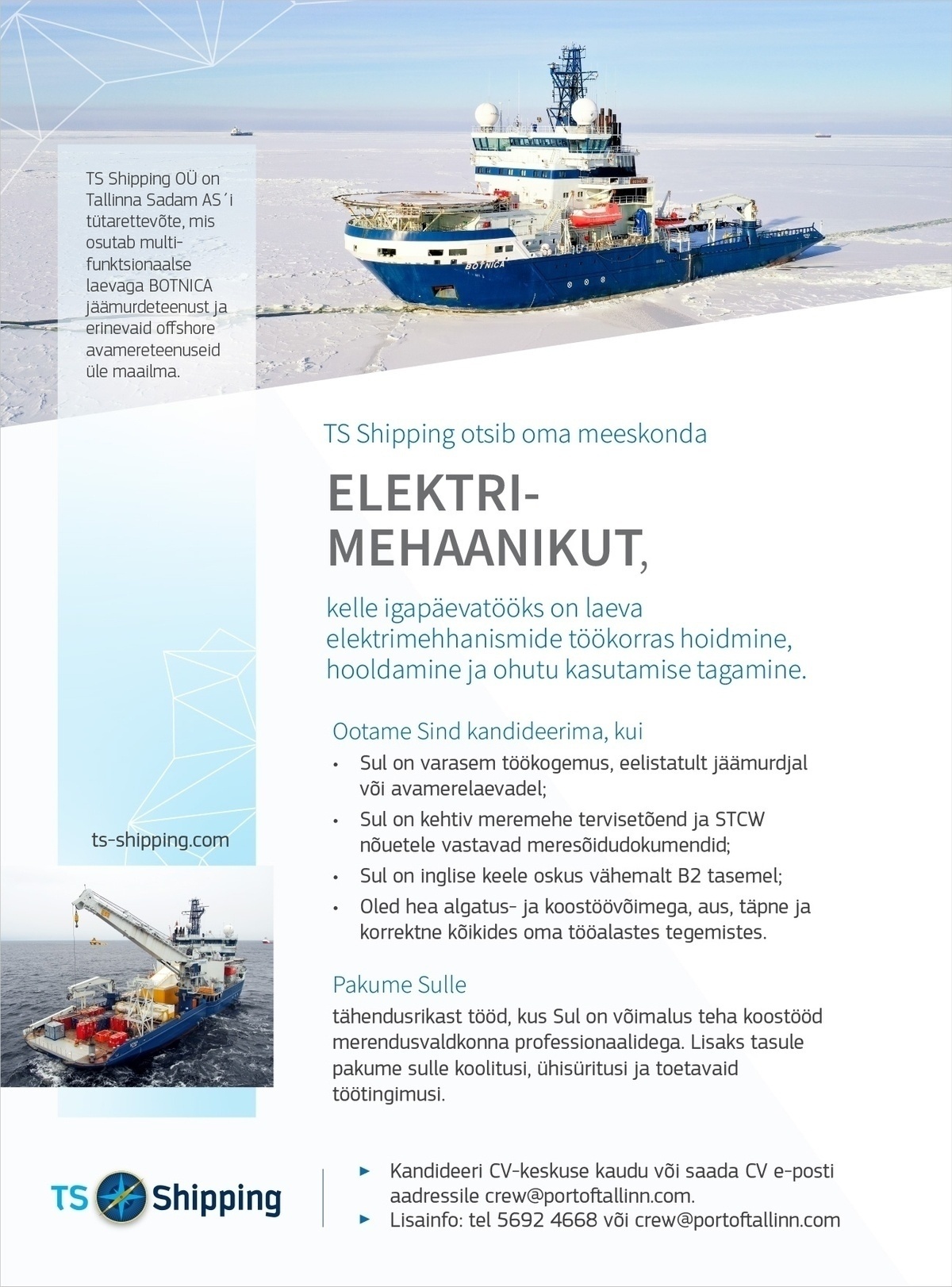 TS Shipping OÜ Elektrimehaanik