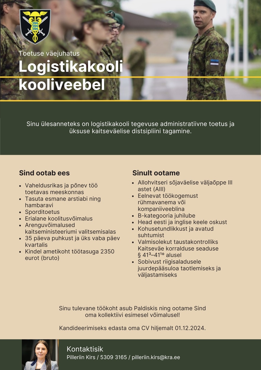 Toetuse väejuhatus Logistikakooli kooliveebel