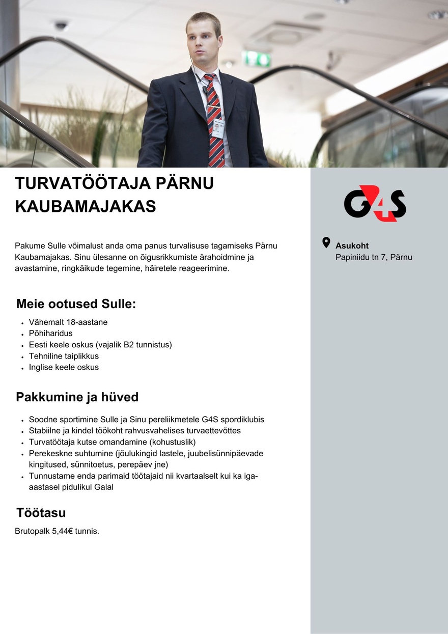 AS G4S Eesti Turvatöötaja Pärnu Kaubamajakas