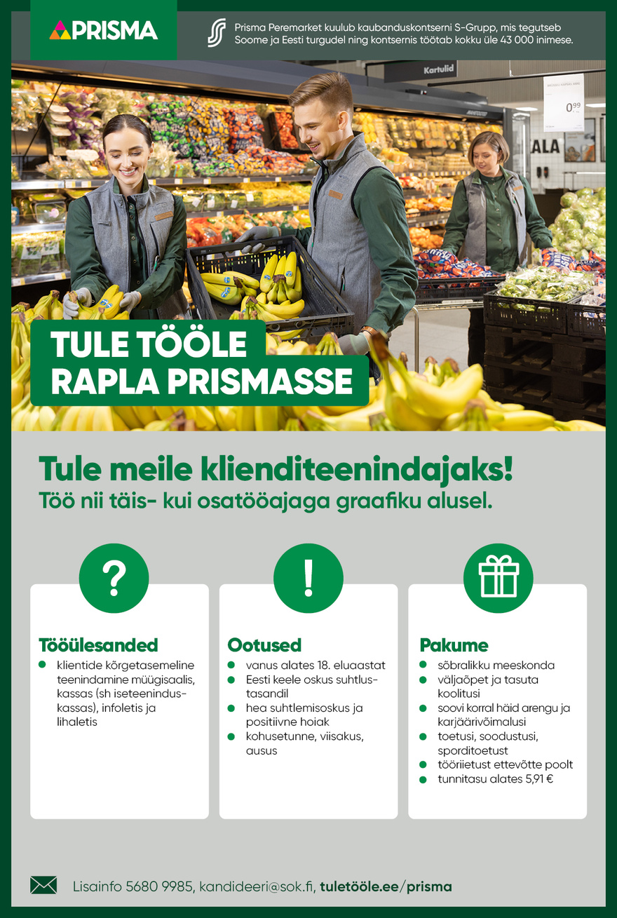 Prisma Peremarket AS Klienditeenindaja Rapla Prisma