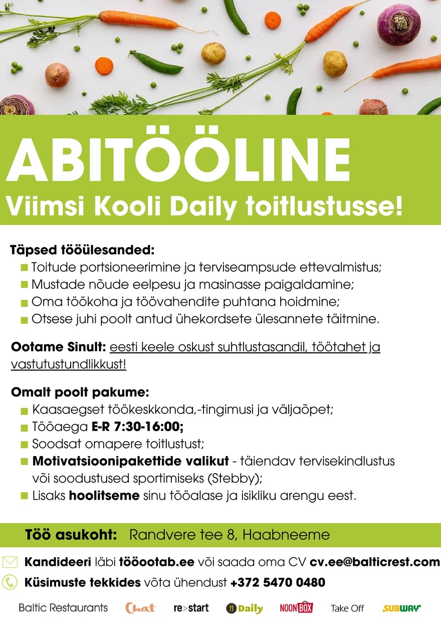 Baltic Restaurants Estonia ABITÖÖLINE Viimsi Kooli Daily kööki!