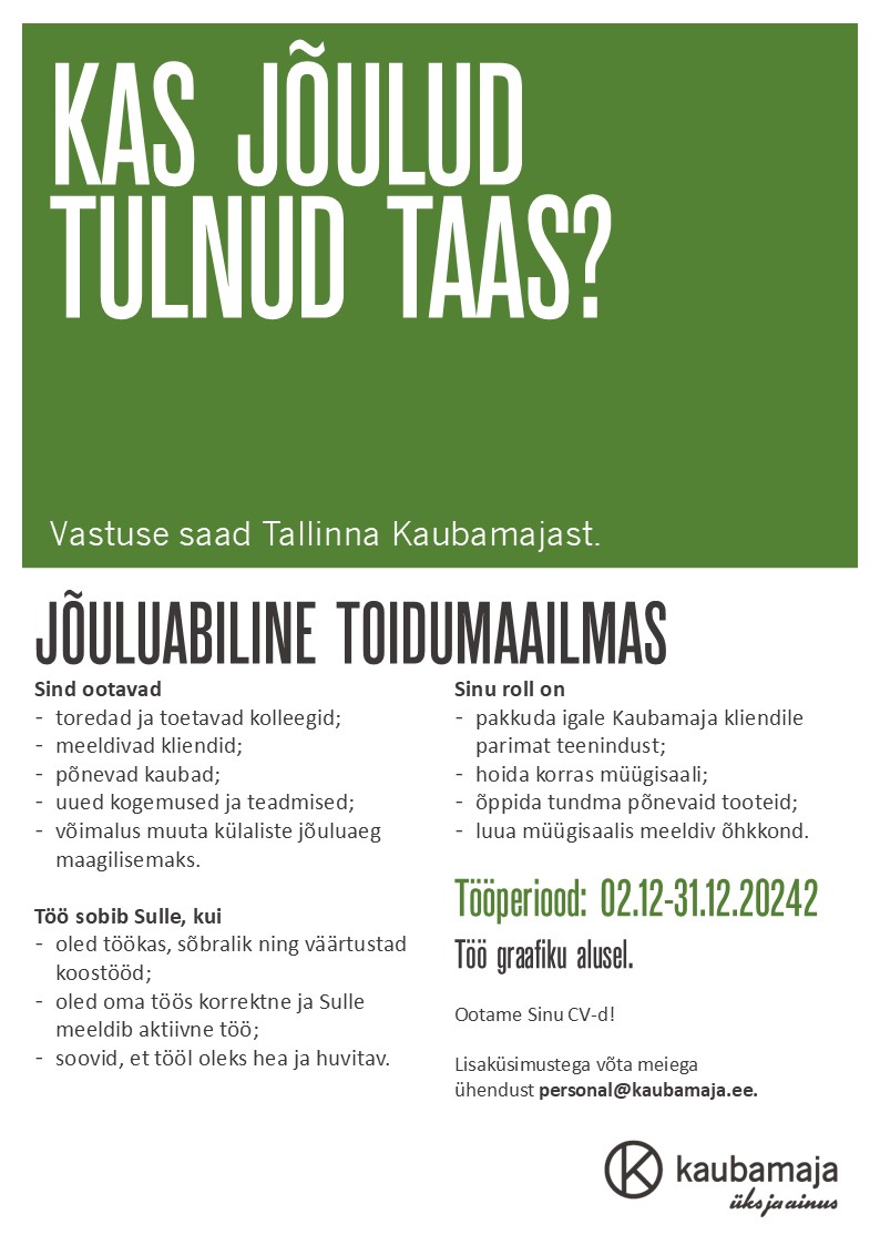 Kaubamaja Jõuluabiline Kaubamaja Toidumaailmas