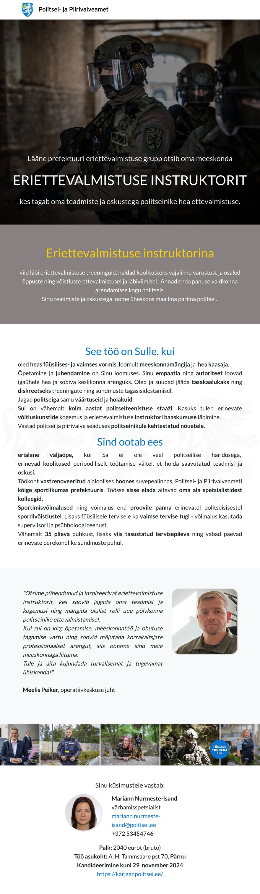Politsei- ja Piirivalveamet Eriettevalmistuse instruktor