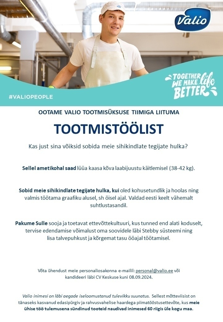 Valio Eesti AS Tootmistööline