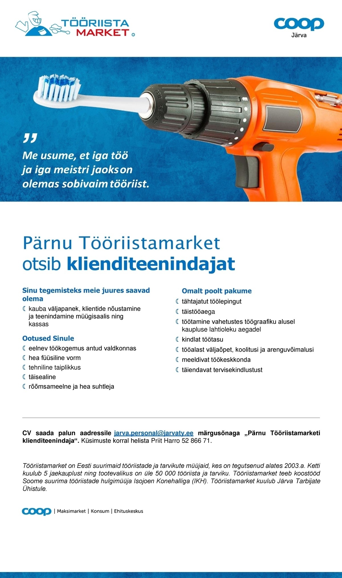 Coop Järva KLIENDITEENINDAJA Pärnu Tööriistamarket (COOP Järva)