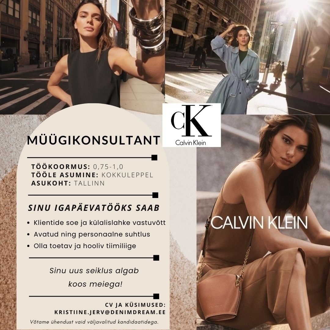 Põldma Kaubanduse AS Müügikonsultant Ülemiste keskuse CALVIN KLEIN kauplusesse!