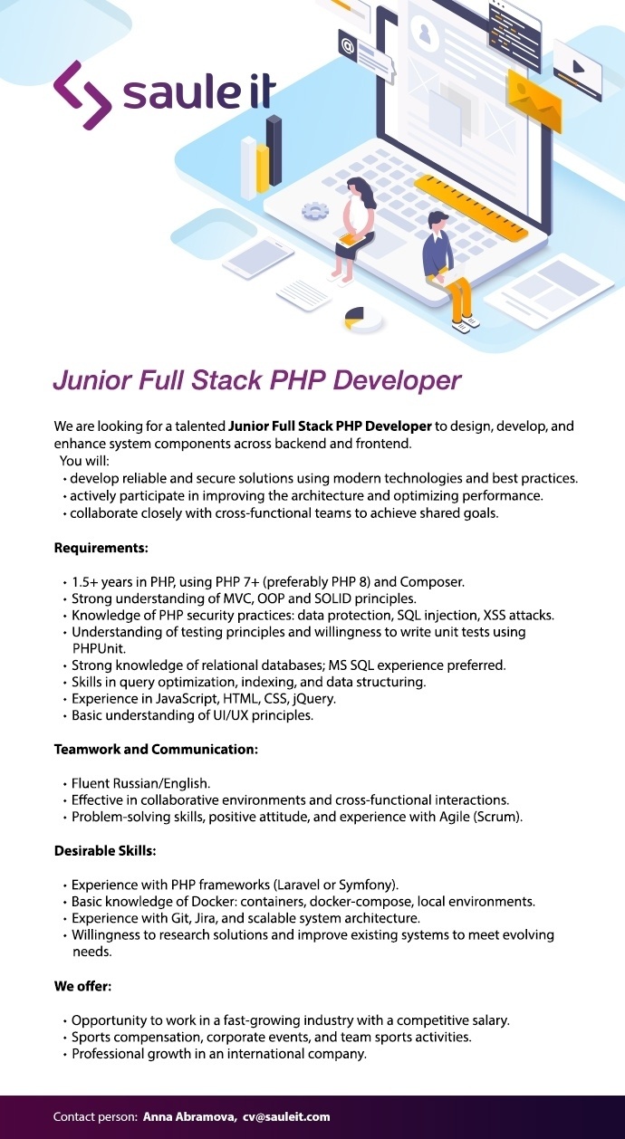 SAULE IT SERVICES OÜ Junior Full Stack PHP Developer