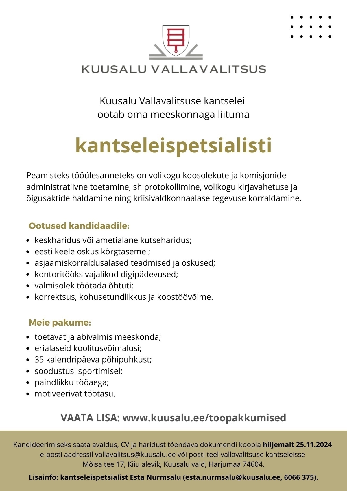 Kuusalu Vallavalitsus Kantseleispetsialist