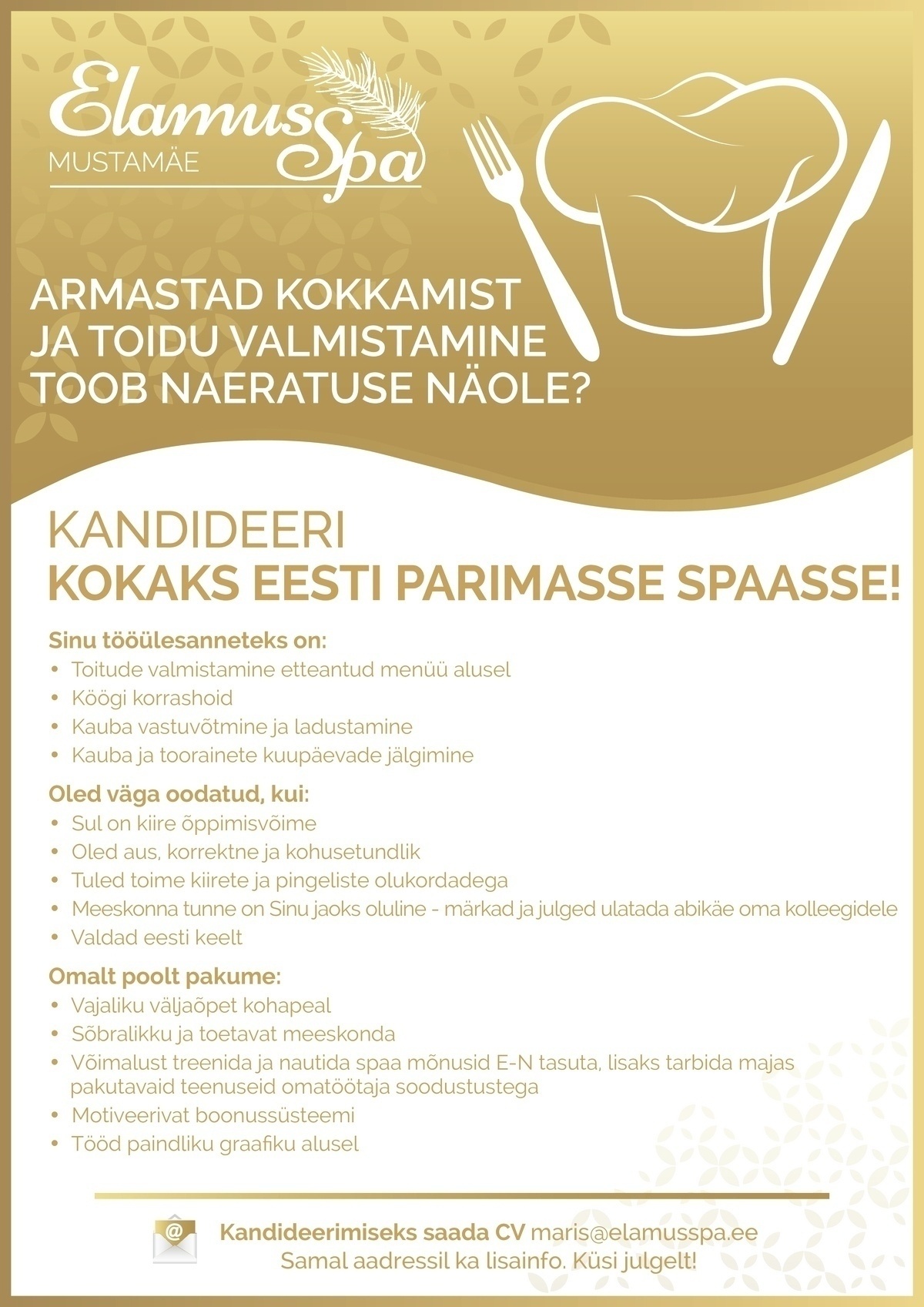 Mustamäe Spa OÜ Kokk (Mustamäe Elamus Spa)