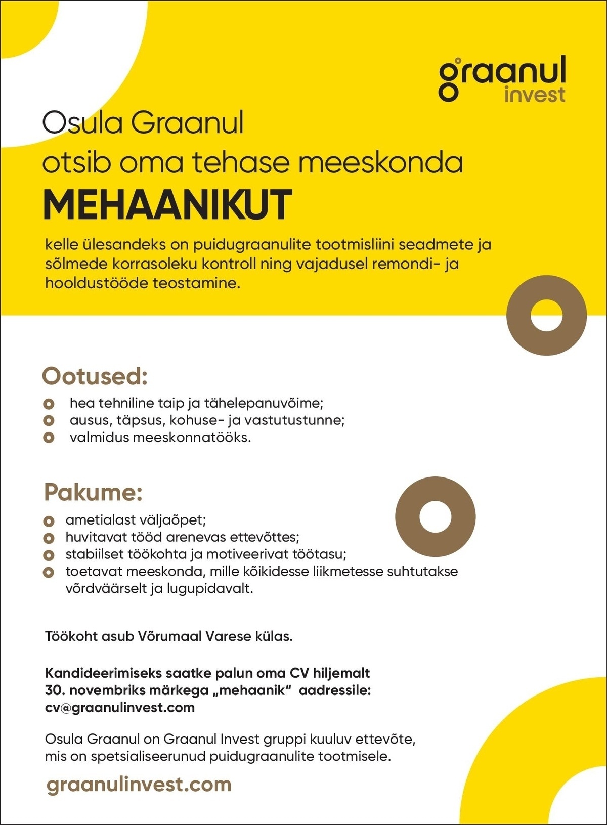 OSULA GRAANUL OÜ Mehaanik