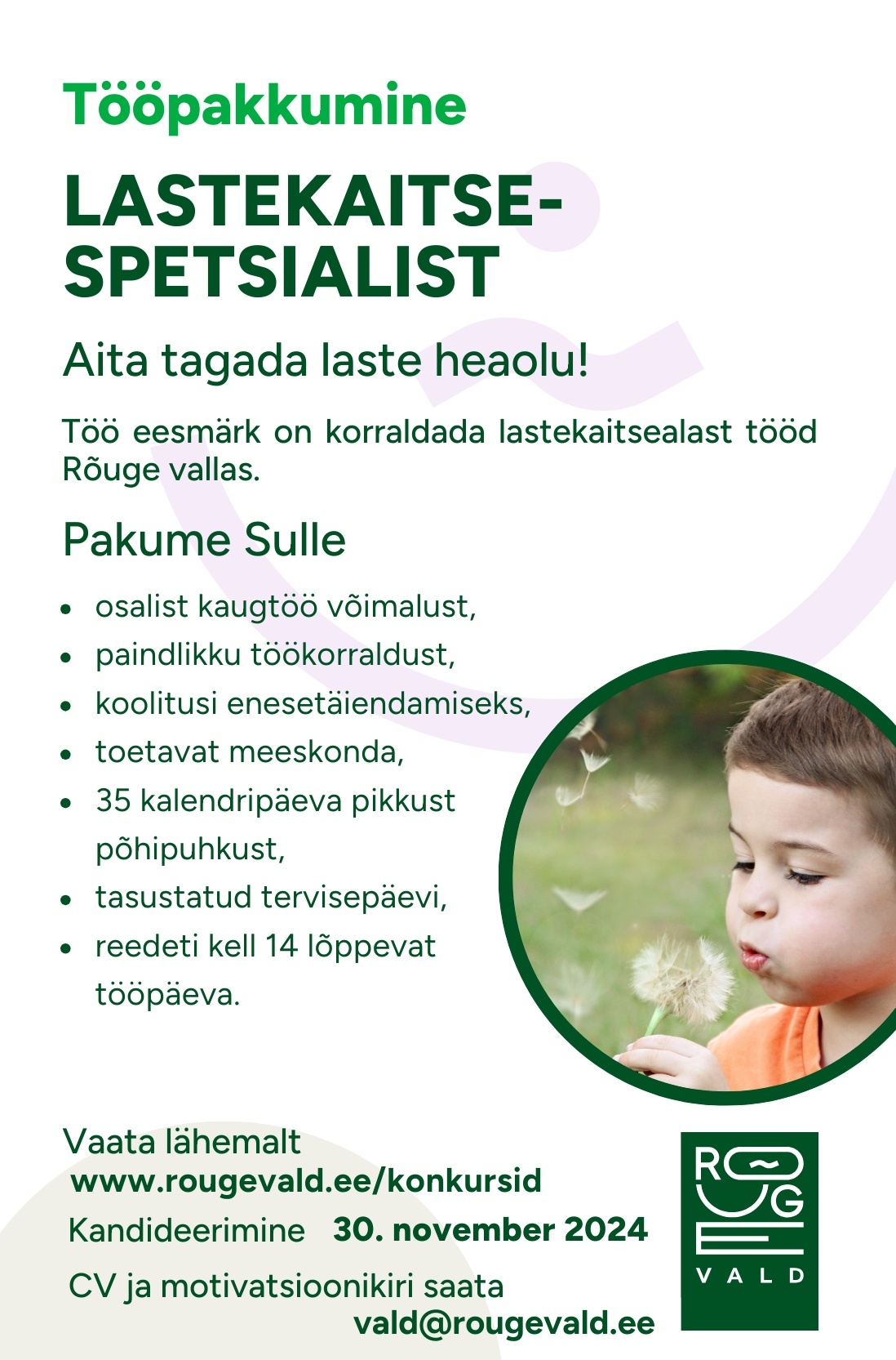 RÕUGE VALLAVALITSUS Lastekaitsespetsialist