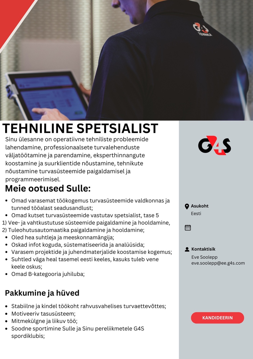 AS G4S Eesti TEHNILINE SPETSIALIST