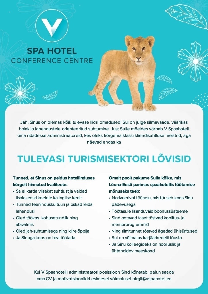 V Spaa- & Konverentsihotell Vastuvõtuadministraator