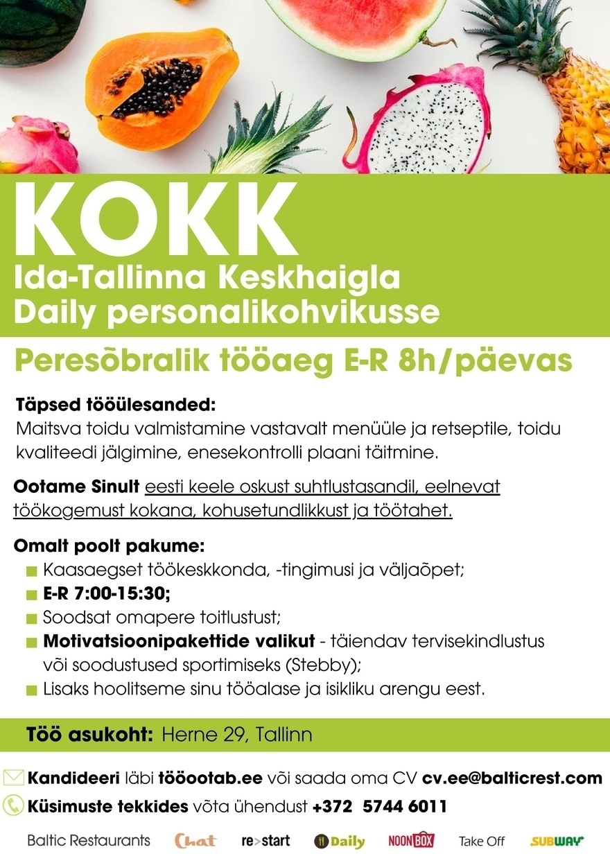 Baltic Restaurants KOKK Ida-Tallinna Keskhaigla Daily personalikohvikusse