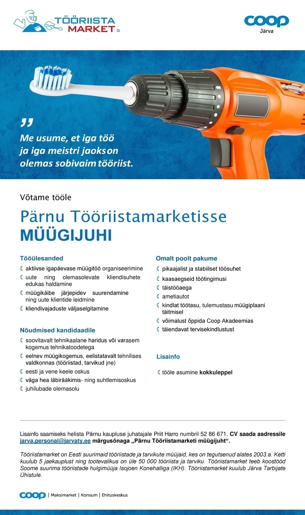 Coop Järva MÜÜGIJUHT Pärnu Tööriistamarket (Coop Järva)