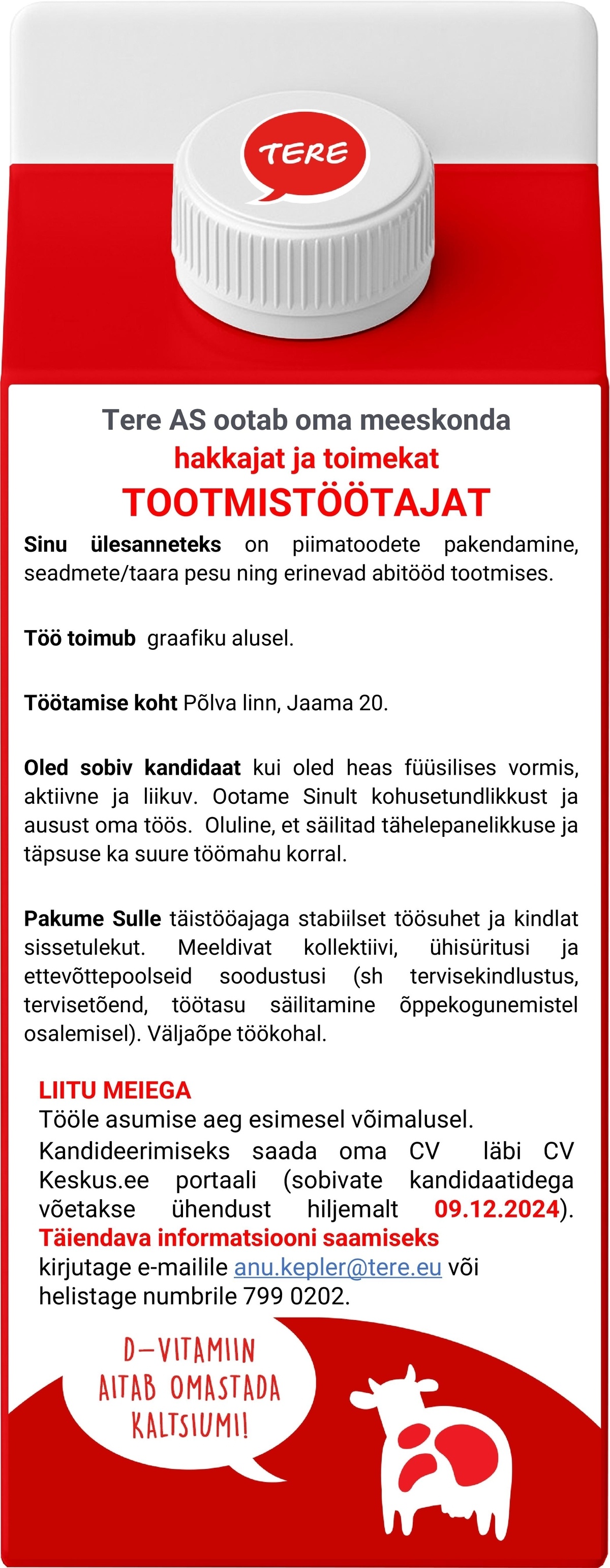 Tere AS Tootmistöötaja