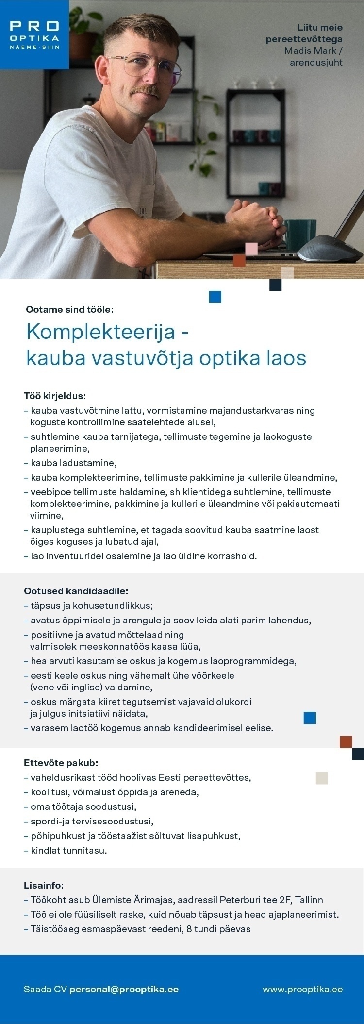 Pro Optika Komplekteerija- kauba vastuvõtja optika laos