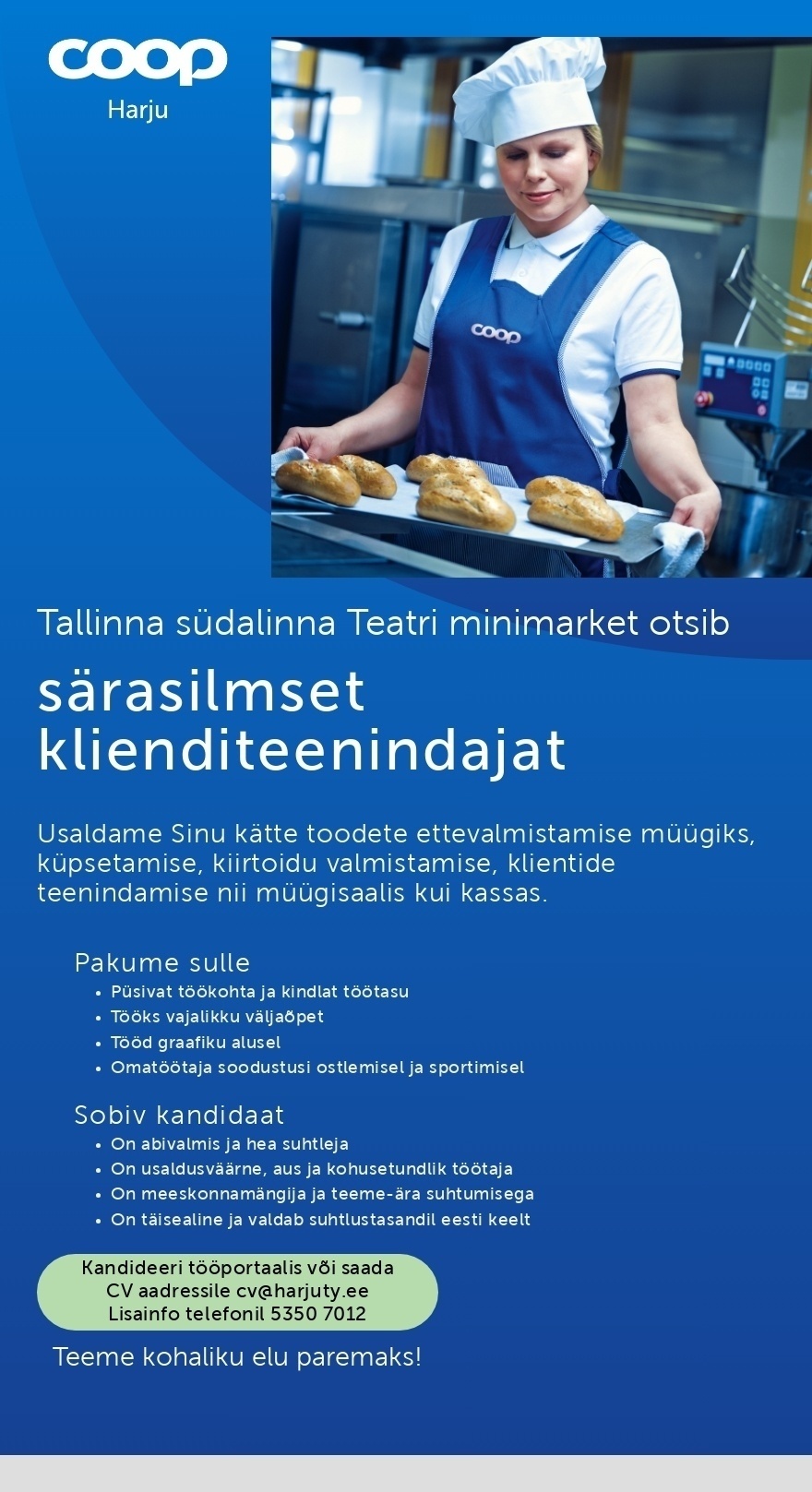 Harju Tarbijate Ühistu Särasilmne klienditeenindaja Teatri Minimarketisse (Coop Harju)