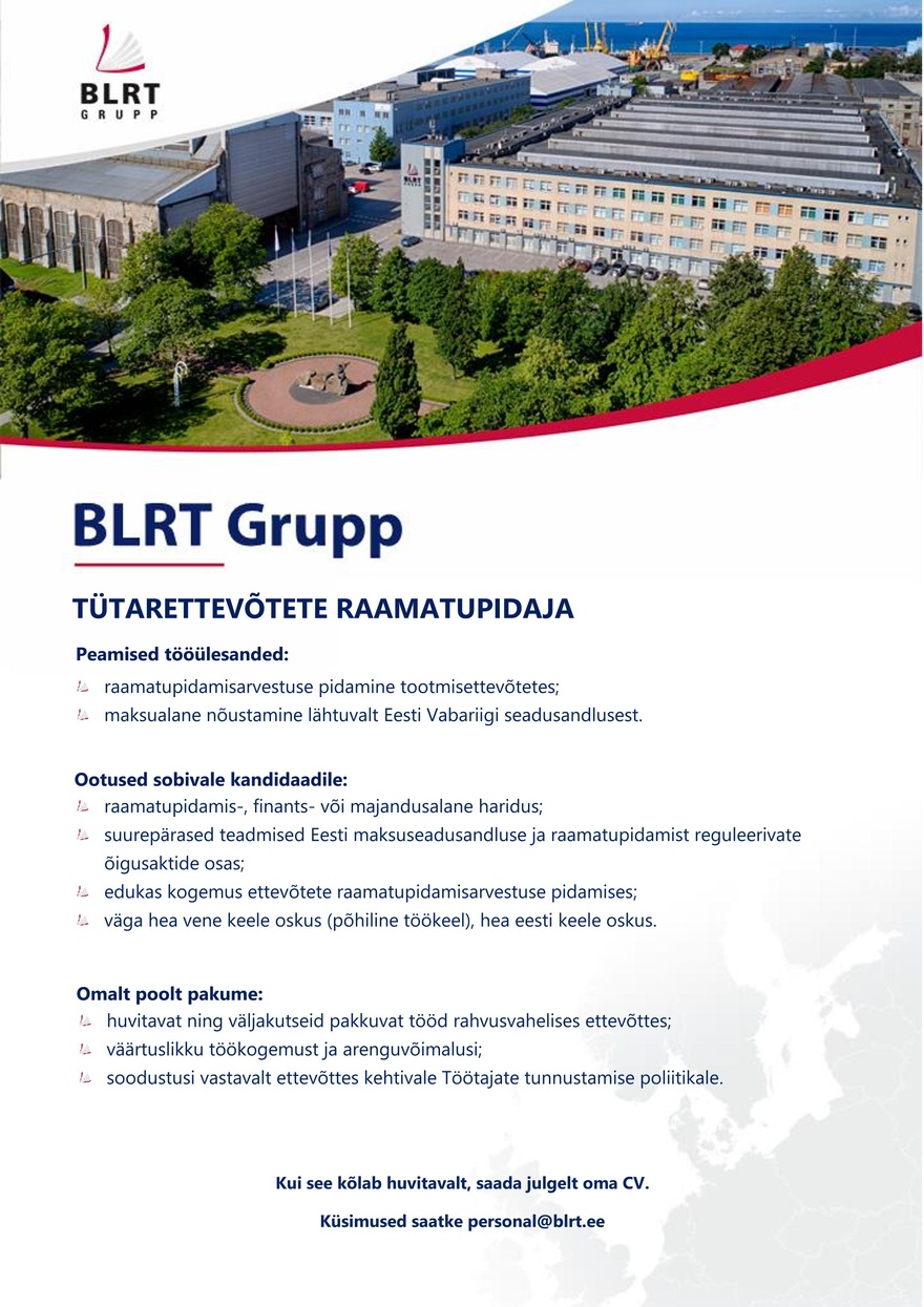 BLRT Grupp Tütarettevõtte pearaamatupidaja