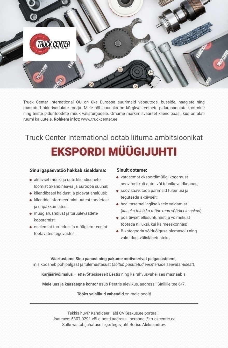 TRUCK CENTER INTERNATIONAL OÜ EKSPORDI MÜÜGIJUHTI