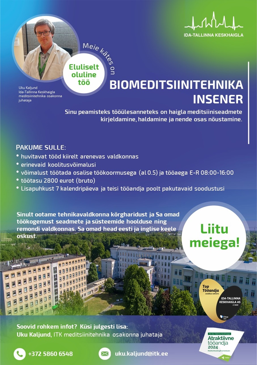 Ida-Tallinna Keskhaigla AS Biomeditsiinitehnika insener