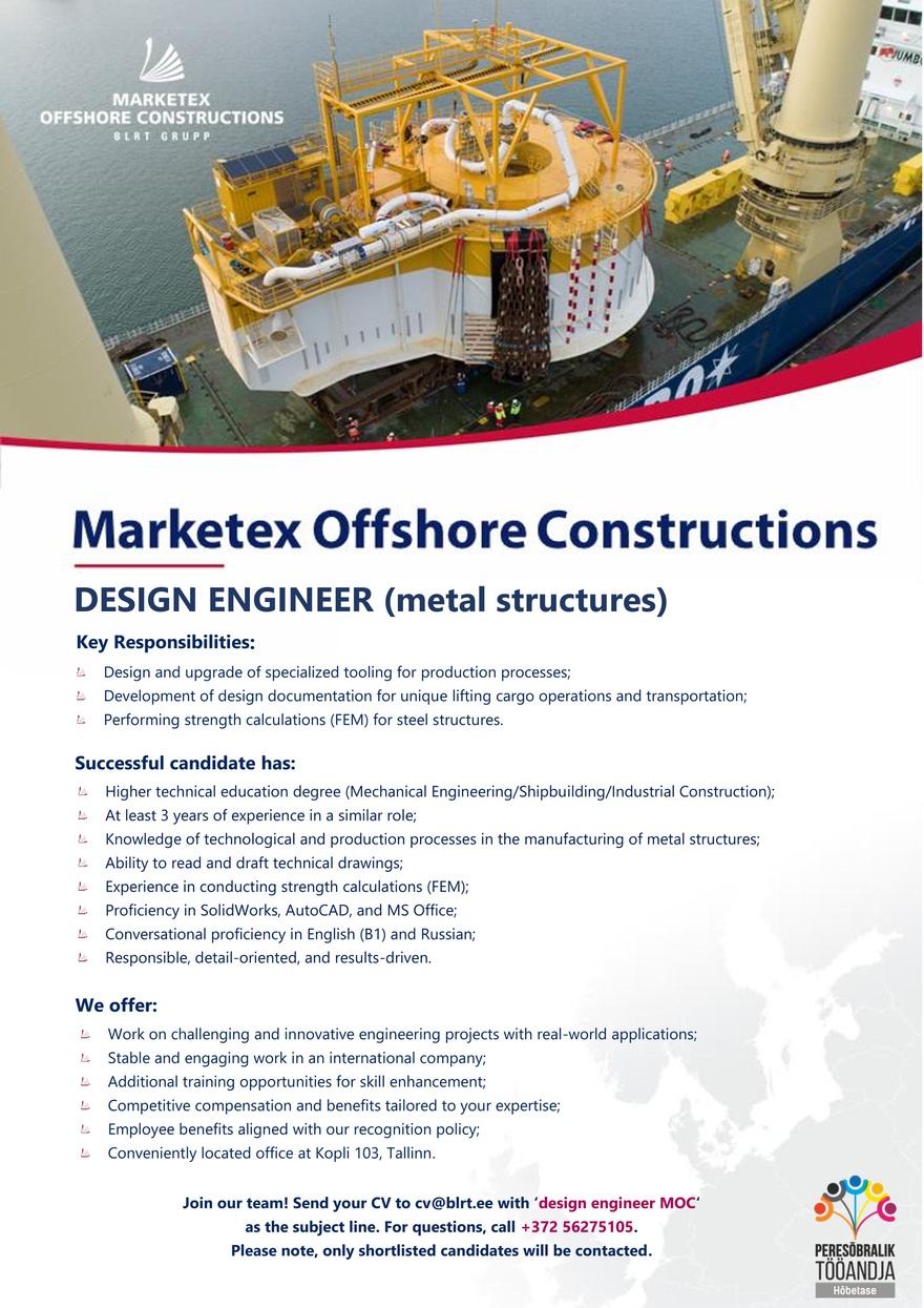 Marketex Offshore Constructions Design engineer (metal structures)