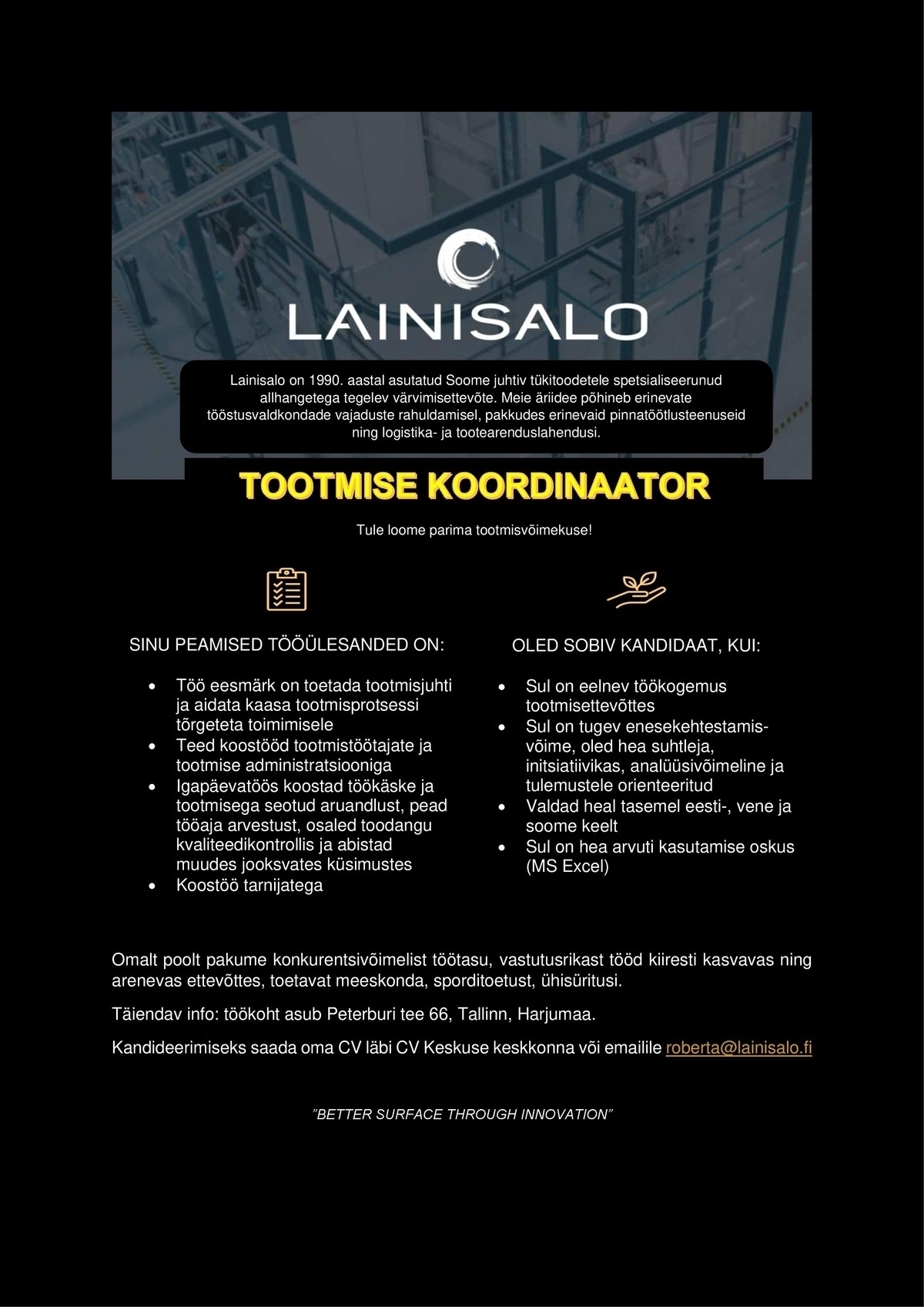 Lainisalo Industrial Painting OÜ Tootmise koordinaator