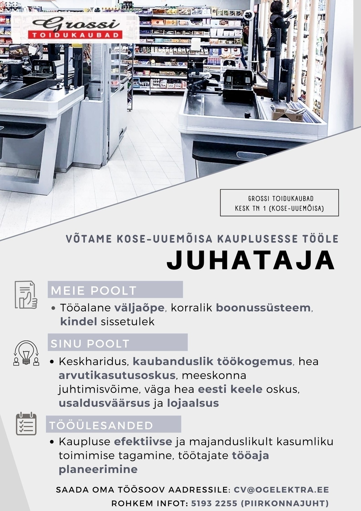 OG Elektra AS Kaupluse juhataja (Kose-Uuemõisa)