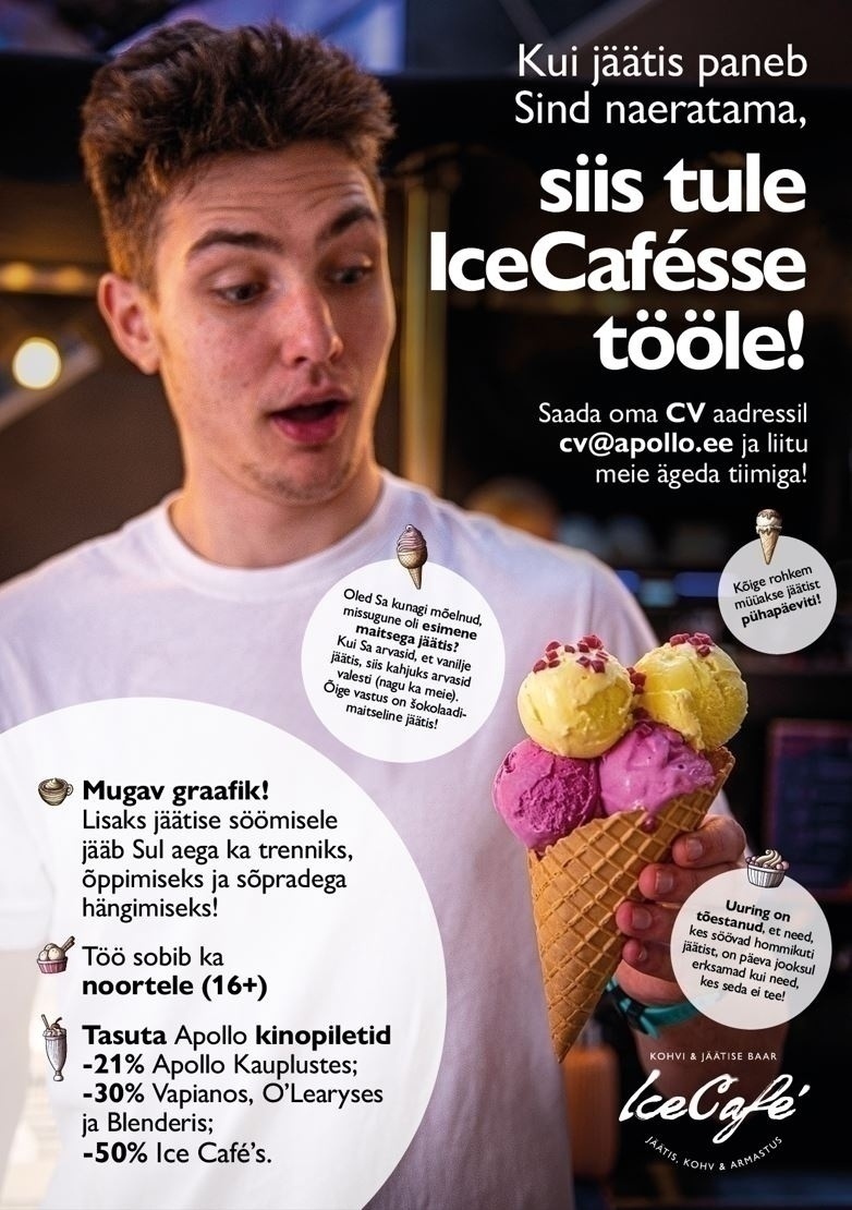 Apollo Kohvikud OÜ Ülemiste ICE CAFE otsib säravat KLIENDITEENINDAJAT! (hommiku vahetused)