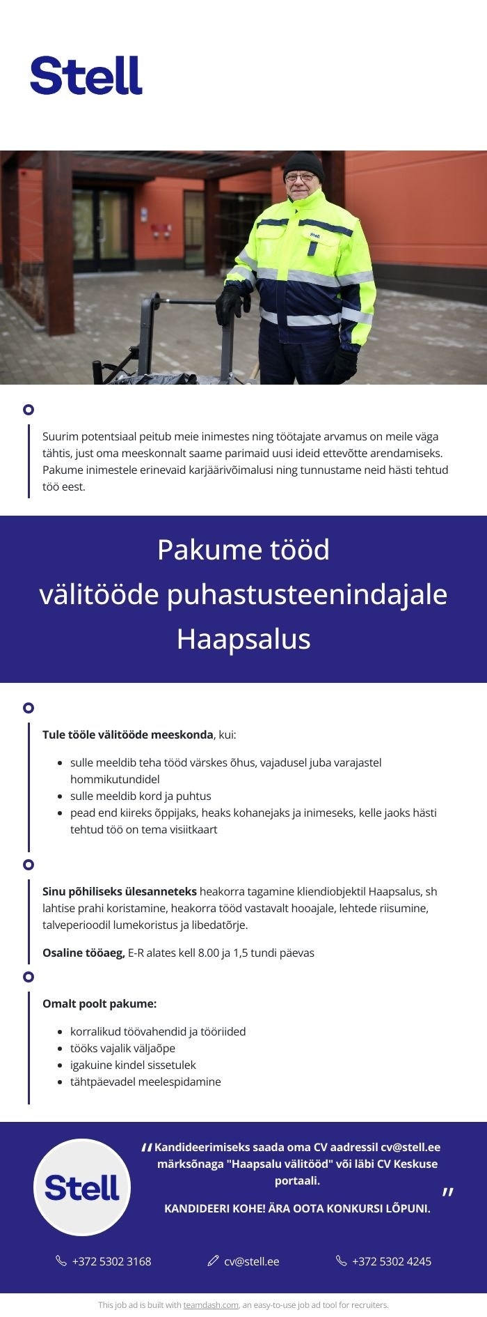 Stell Eesti AS Välitööde puhastusteenindaja Haapsalus