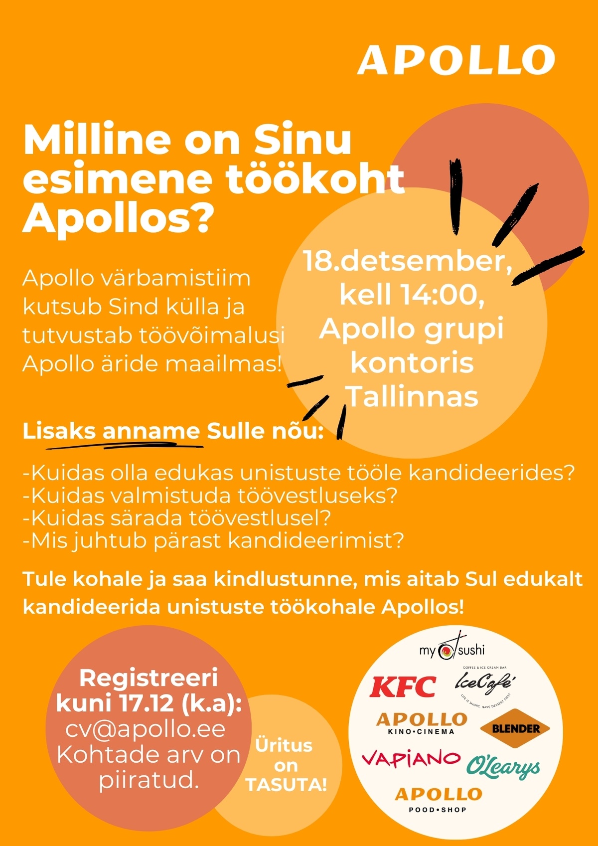 APOLLO GROUP OÜ Tule ja avasta töövõimalusi Apollo äride maailmas!