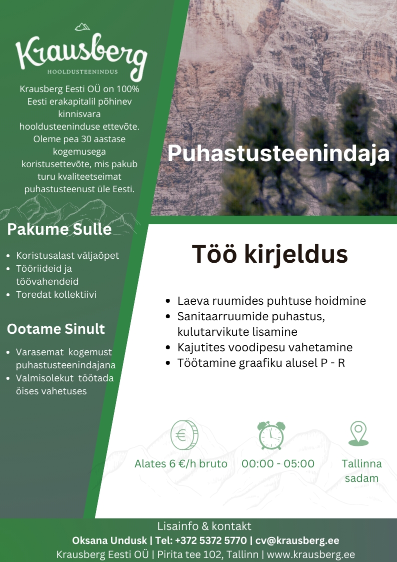 Krausberg Eesti OÜ Puhastusteenindaja (öövahetus)