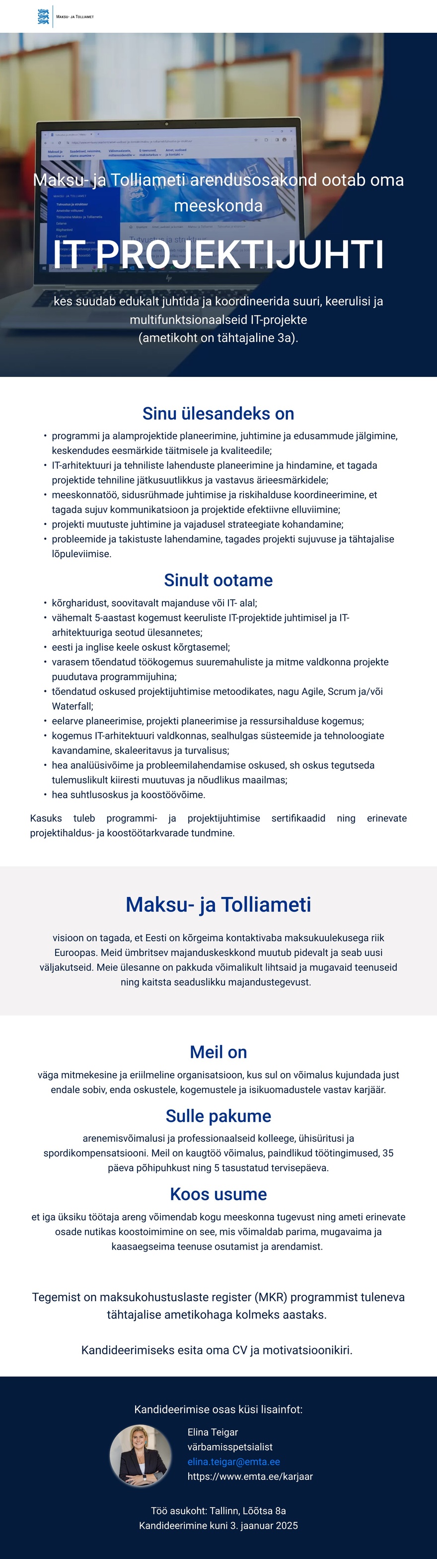 Maksu- ja Tolliamet IT projektijuht