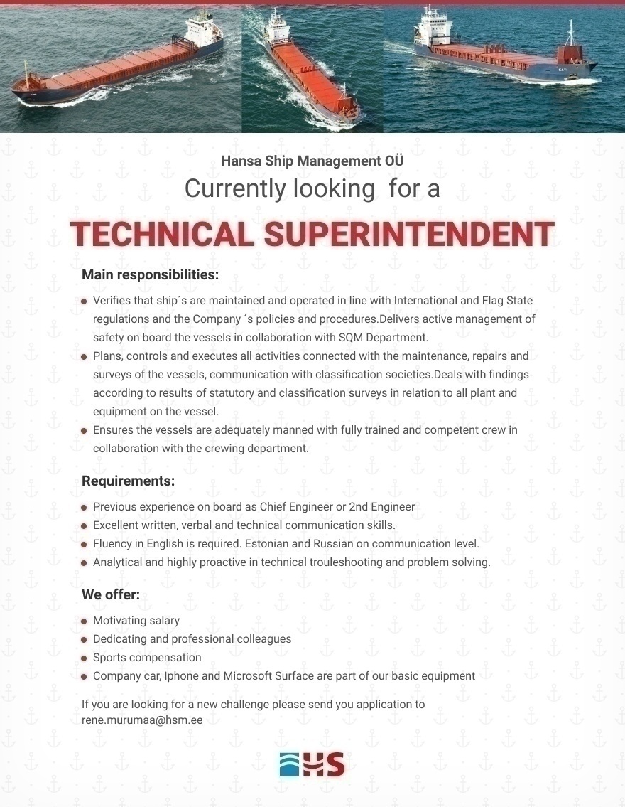 HANSA SHIP MANAGEMENT OÜ TECHNICAL SUPERINTENDENT