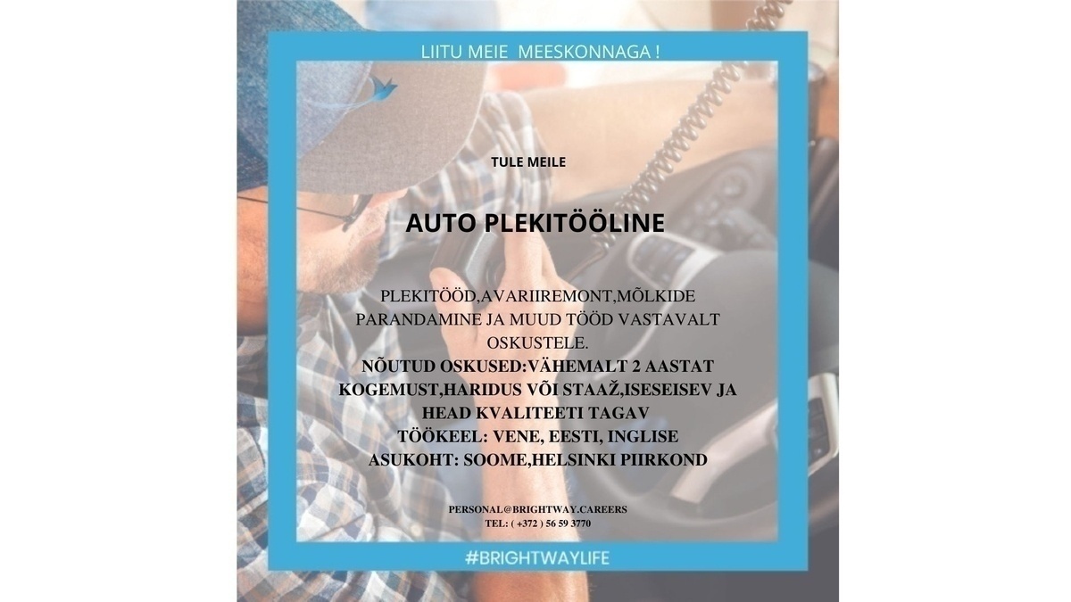 BRIGHTWAY OÜ Auto plekitööline