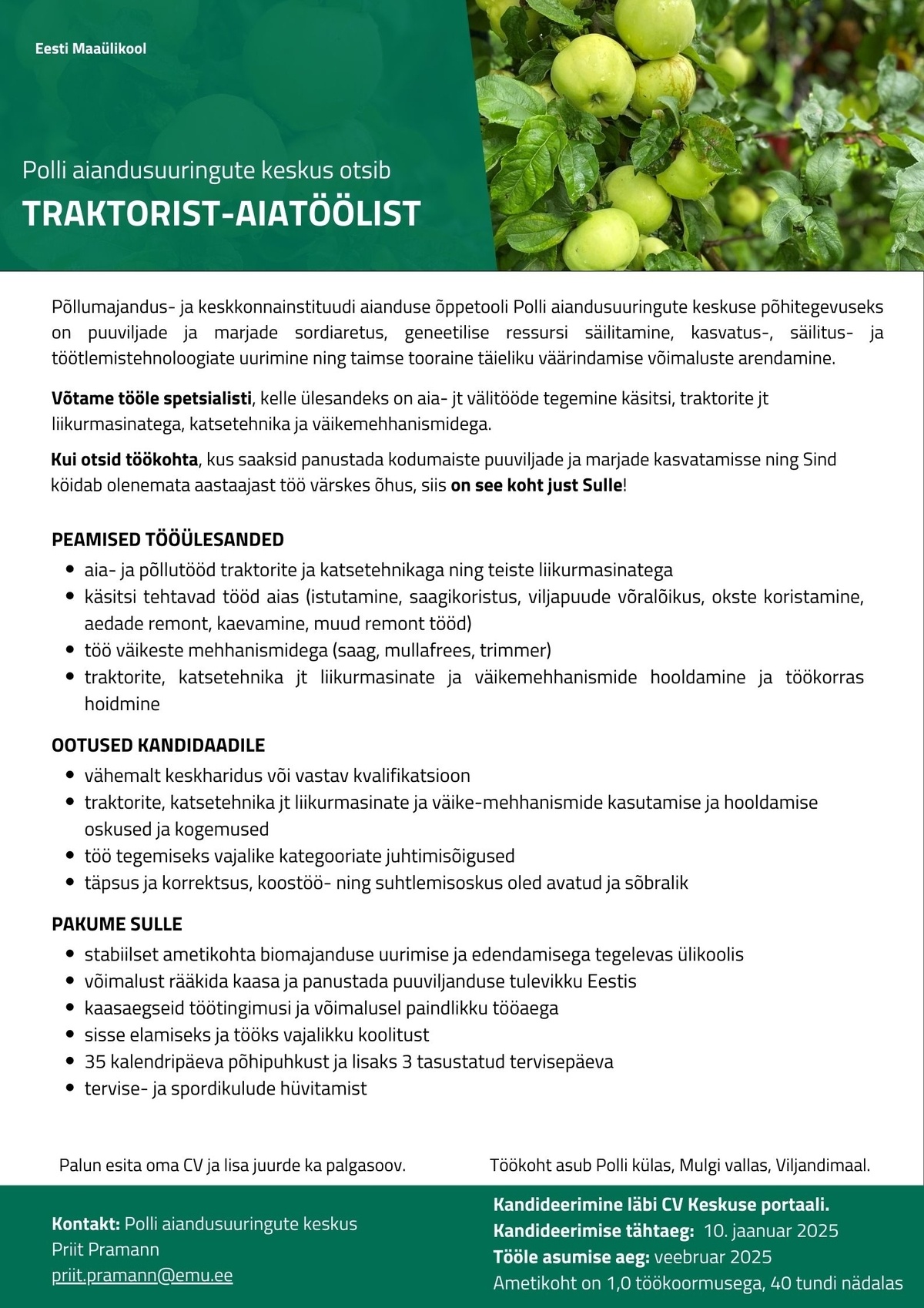 Eesti Maaülikool Traktorist-aiatööline