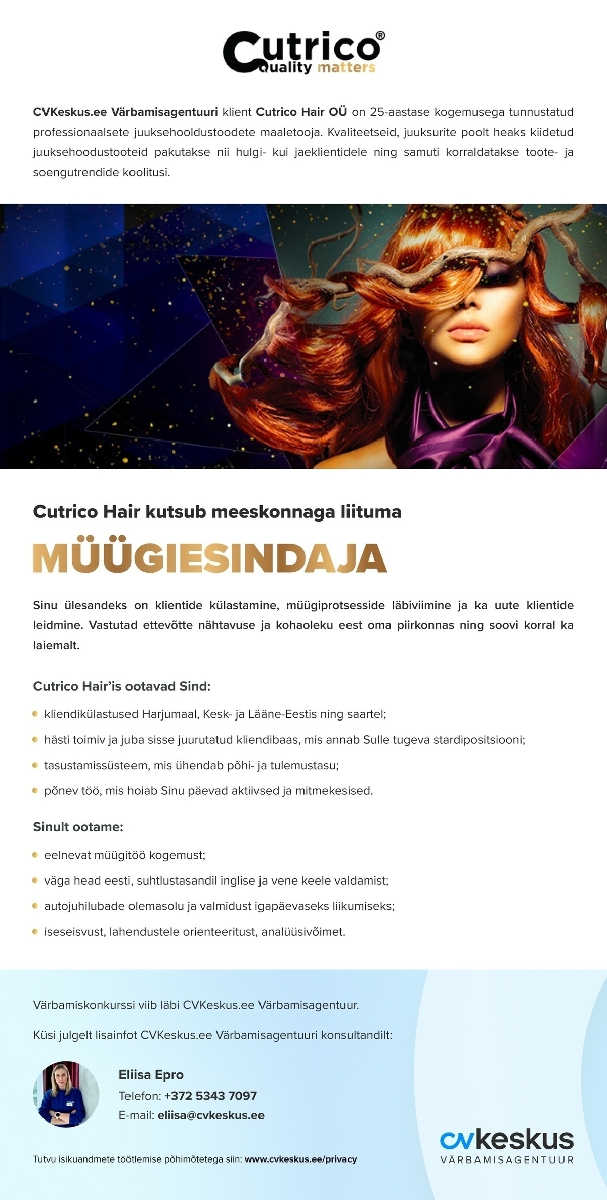 Cutrico Hair OÜ MÜÜGIESINDAJA