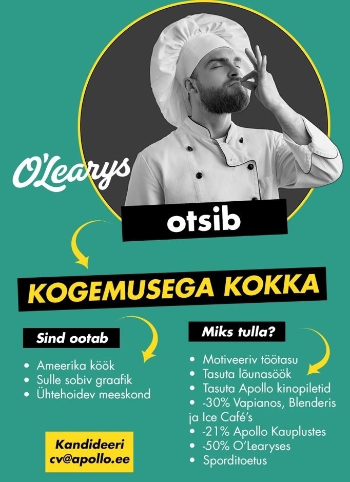 APL Restoranid OÜ Tule hakka Eedeni O´Learyse uueks kokaks!