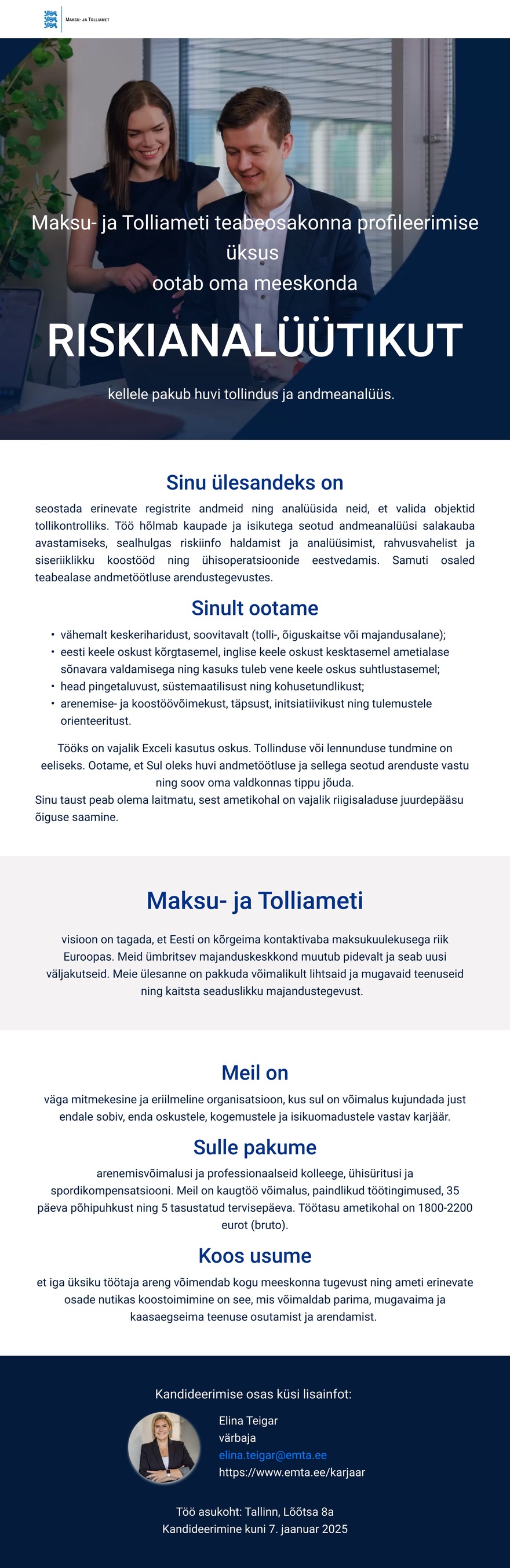 Maksu- ja Tolliamet Riskianalüütik