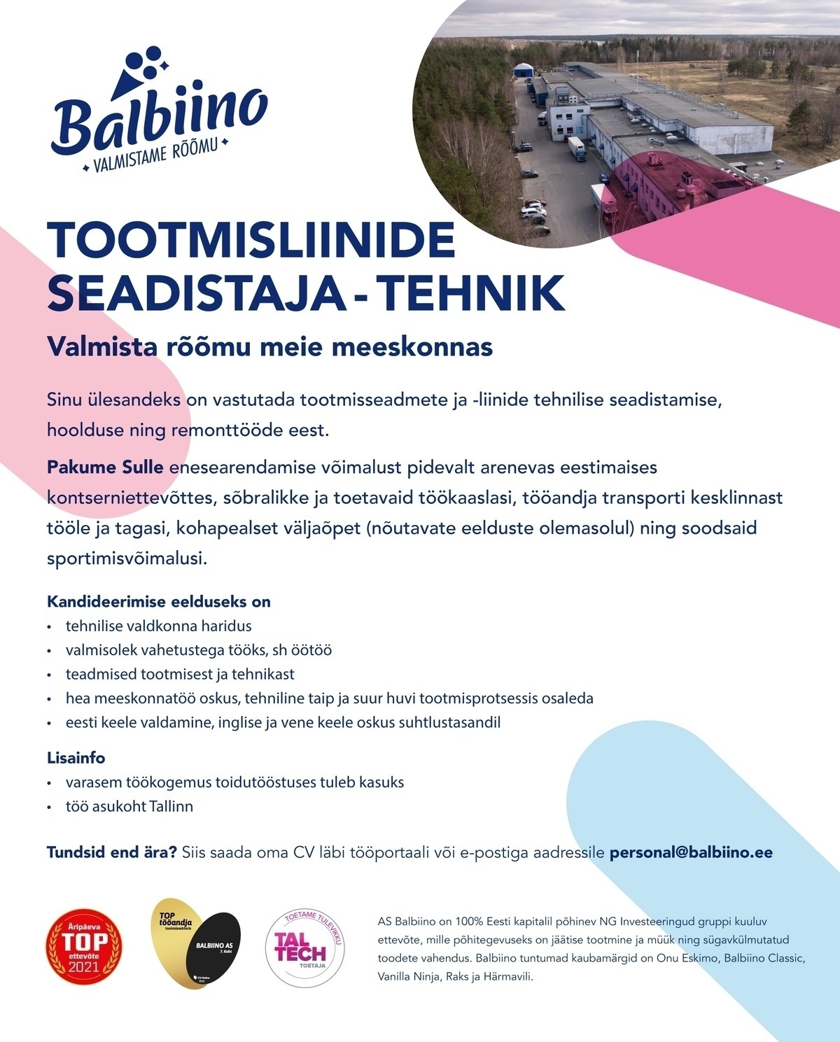 Balbiino AS Tootmisliinide seadistaja-tehnik